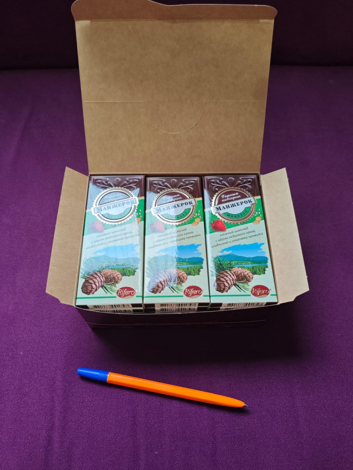   Риф и Ко Шоколадная плитка «Манжерок»(кедровые орехи, клубника, кунжут)  (блок 18шт по 55г)    в Вологде