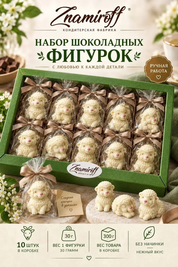 №1 Фигурный шоколад набор Овечки из белого шоколада(10шт по 30г) в Вологде
